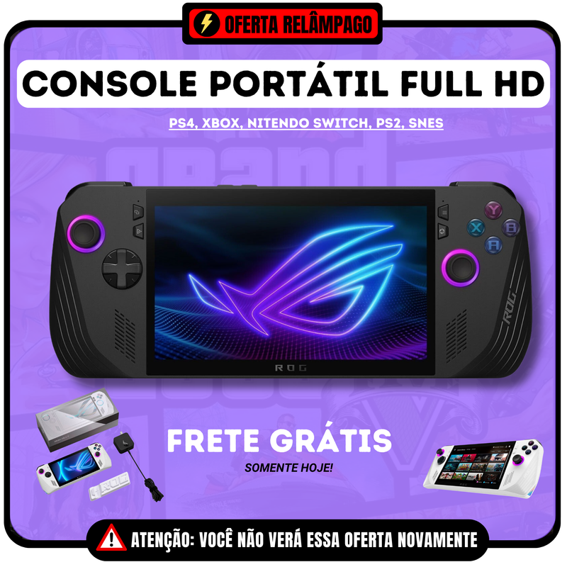 CONSOLE PORTÁTIL FULL HD - PS5, XBOX, NITENDO SWITCH, PS2, SNES, E MUITO MAIS! 🎁🔥