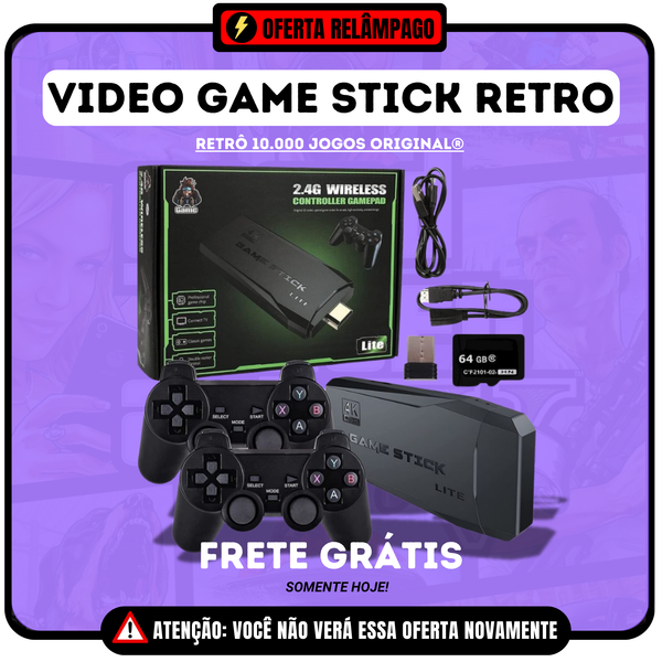 Vídeo Game Stick 4k Retrô 10.000 Jogos Original®+ 2 Controles de Brinde