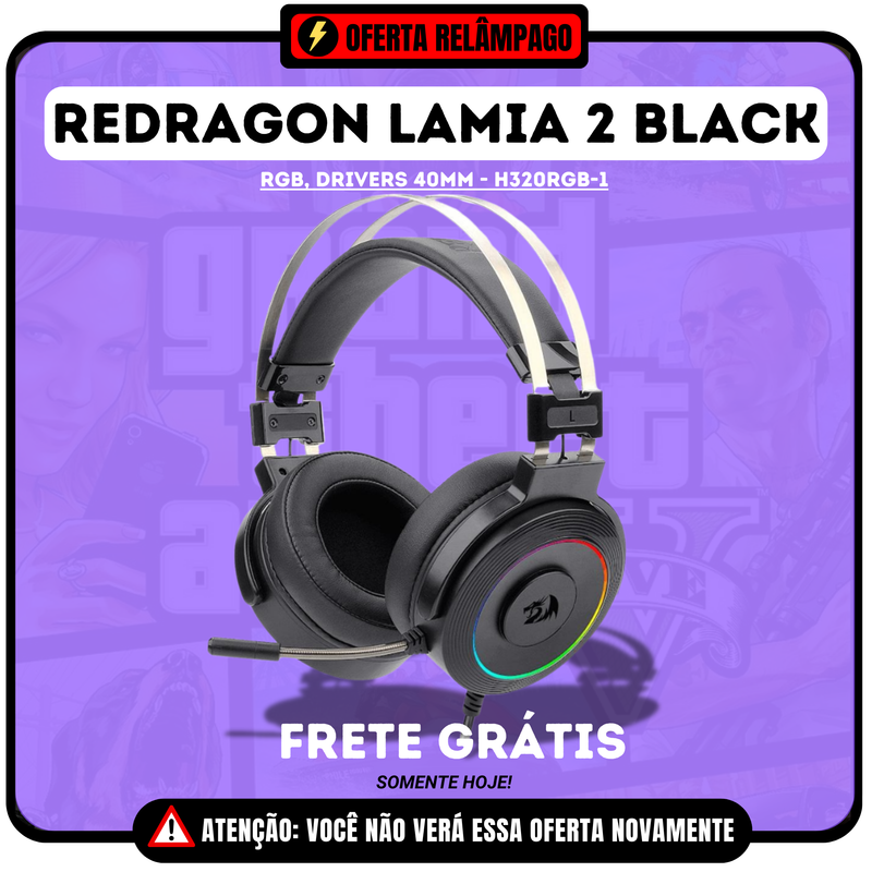 Headset Gamer Redragon Lamia 2 Black , RGB, Drivers 40mm - H320RGB-1