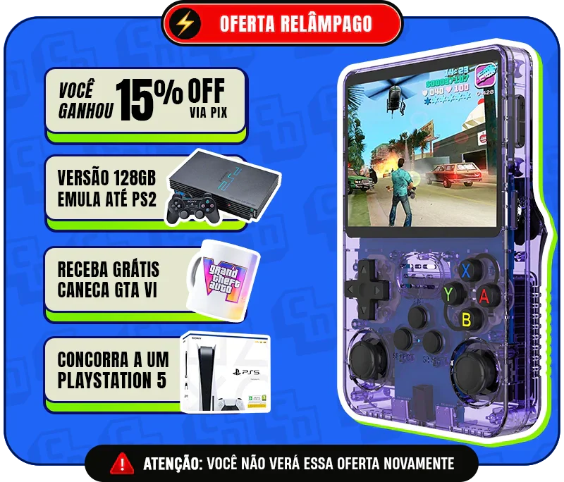 Console R36S™ - 17.500 Jogos de 20+ Consoles (180 dias de Garantia)